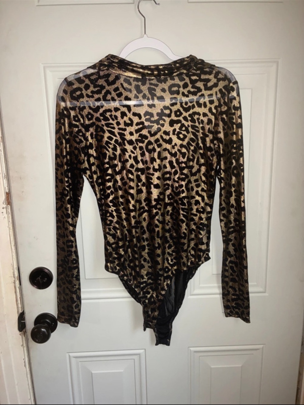 Oh Metallic Leopard-Print Long Sleeve Bodysuit - Gold and Black